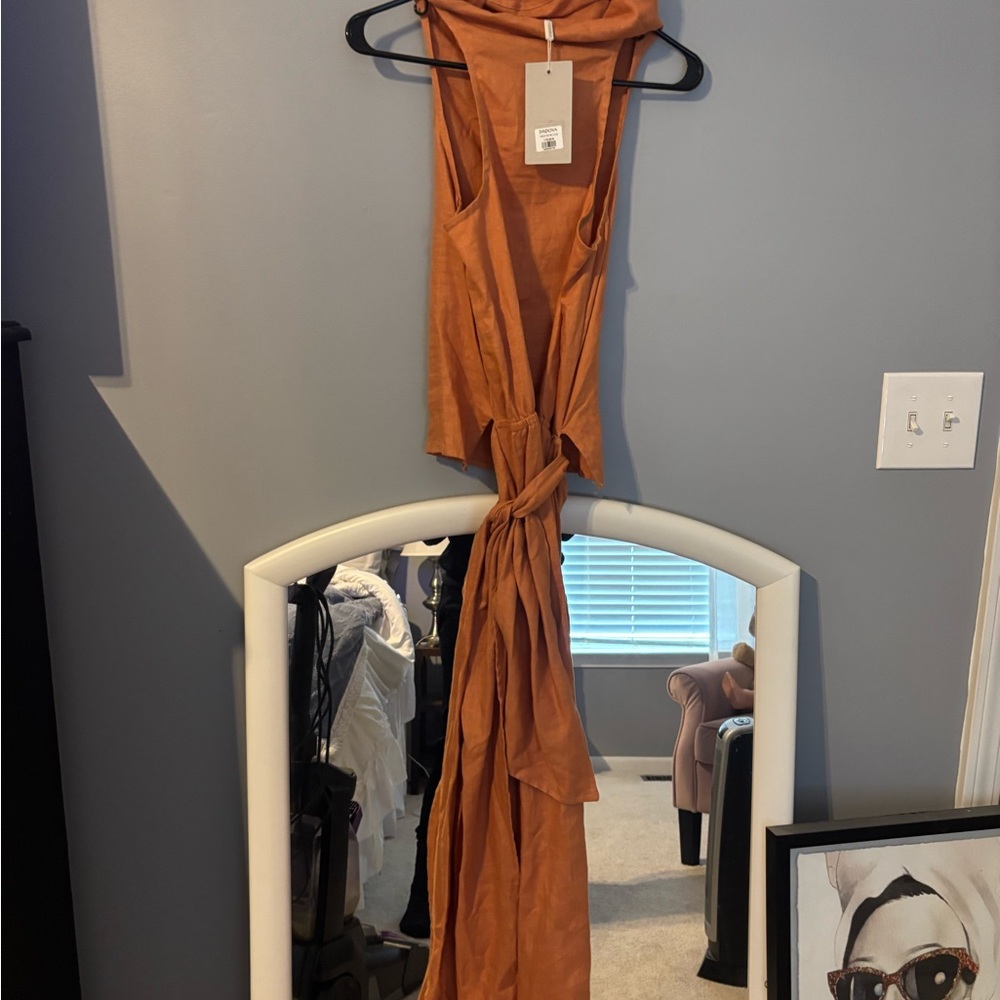 SPAINS Padova Chic Linen Orange Dress